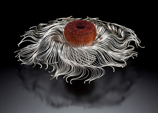 Mary Lee Hu, Form #3, fine and sterling silver, lacquered copper, 6 x 18 x 18 in, 1977