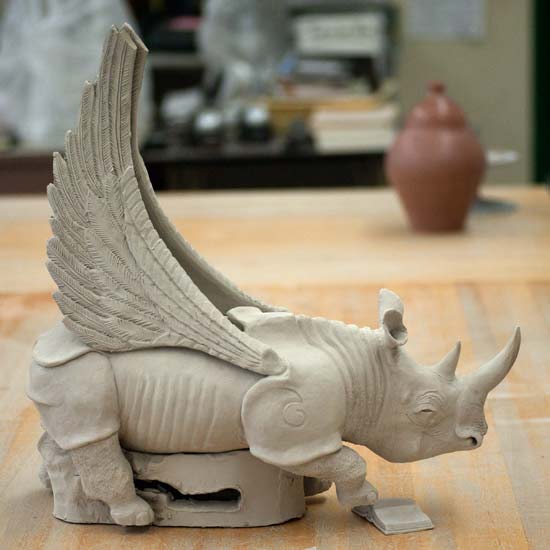 unfired rhino sculpture