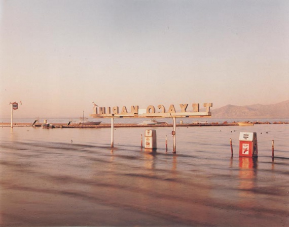 American, 1949-, intro of color into fine art photos, large format, Desert Cantos, On The Beach, Petrochemical America