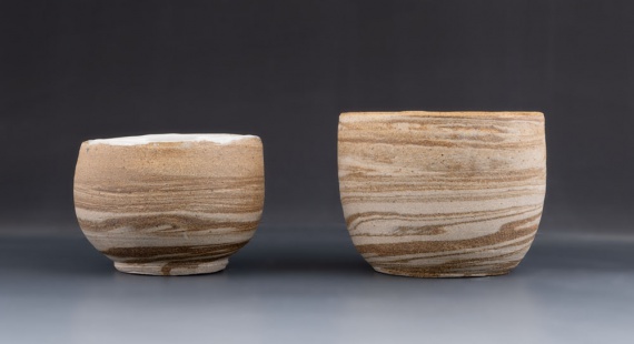 Pair of swirled clay pots by Alisa Lau
