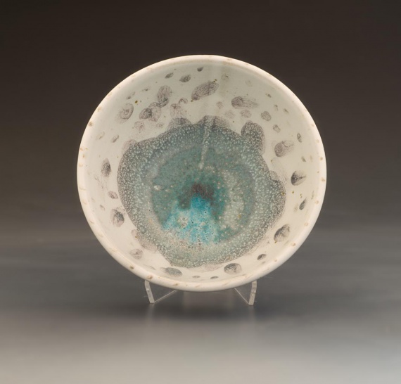 White bowl with turquoise spots by Anastasia Sidorovich