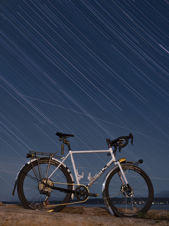 star trails + bike at beach