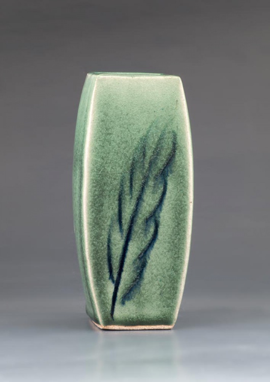 Celadon vase with brushwork by Cathy Zhao