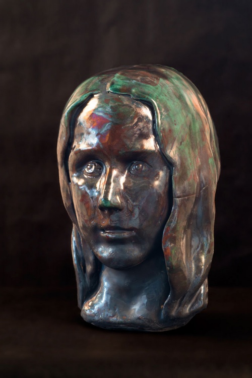 Raku-fired portrait bust by Emma MacDuff