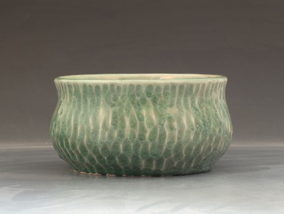Carved green celadon bowl by Kaylee Feeney