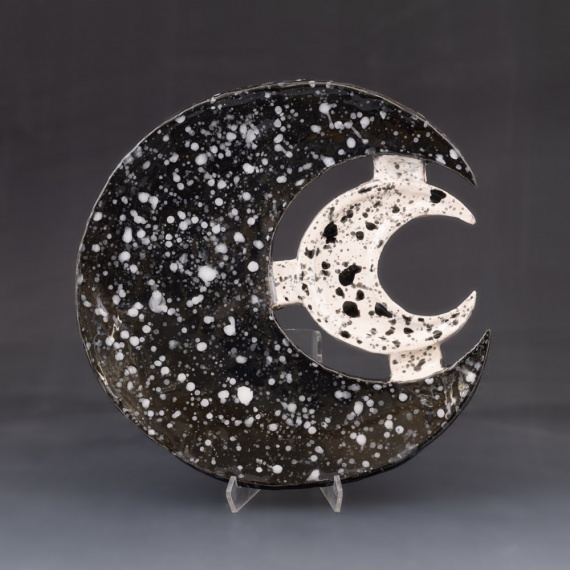 Black and white crescent moons tray by Maya Cherney