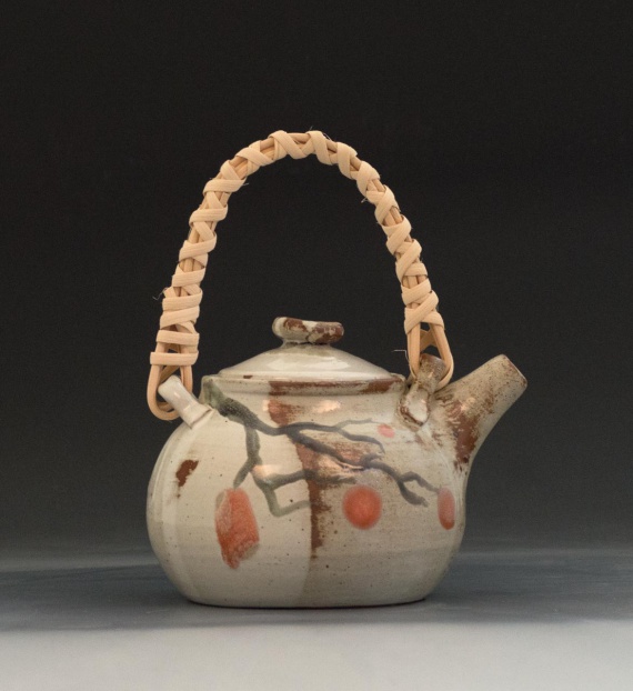 Teapot with woven reed handle by Zachary Nord