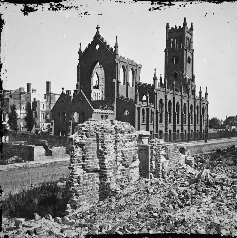 <p><b>George N. Barnard</b>, <i>Charleston, S.C. Roman Catholic Cathedral of St. John and St. Finbar (Broad and Legare Streets) destroyed in the fire of December 1861</i>.</p>
