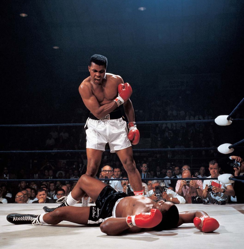 <p><b>Neil Leifer</b>, <i>Muhammad Ali reacts after his first round knockout of Sonny Liston during the 1965 World Heavyweight Title fight at St. Dominic’s Arena. Lewiston, Maine 5/25/1965.</i></p>