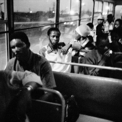 <p><b>David Goldblatt</b>, <i>Pulling out of Pretoria the 7:00 pm bus from Marabastad to Waterval in KwaNdebele</i>, 1983.</p>