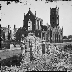 <p><b>George N. Barnard</b>, <i>Charleston, S.C. Roman Catholic Cathedral of St. John and St. Finbar (Broad and Legare Streets) destroyed in the fire of December 1861</i>.</p>