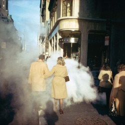 <p><b>Joel Meyerowitz</b>, <i>Camel Coats, 5th Avenue, New York City, 1975</i>.</p>