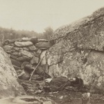 <p><b>Alexander Gardner</b>, <i>Battle-field of Gettysburg--Dead Confederate sharpshooter at foot of Little Round Top [i.e., Devil's Den]</i>, July 1863.</p>
