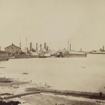 <p><b>Alexander Gardner</b>, <i>Acquia (i.e. Aquia) Creek Landing, Va.</i>, 1861-65. View at Aquia Creek Landing. View of transports at dock. Supply boat FAIRY shown.</p>