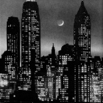 <p><b>Andreas Feininger</b>, <i>A Crescent Moon Rises Between Manhattan Skyscrapers</i>, 1946.</p>