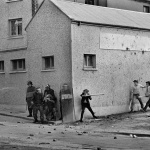 <p><b>Bruno Barbey</b>, <i>NORTHERN IRELAND. Londonderry. 1971. Street fighting against British soldiers</i>.</p>