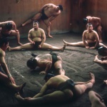 <p><b>Burt Glinn</b>, <i>JAPAN. Tokyo. 1985. Sumo wrestlers of the Dewanoumi Beya sumo stable do daily exercises in training camp.</i></p>