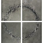 <p><b>Caleb Charland</b>, <i>Circle #1601</i>, 2013, (4) Unique Gelatin Silver Prints (Photograms), Each 20×16 inches (Photo Paper Exposed to Candle Flame and Dripping Wax)</p>