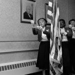 <p><b>Carl De Keyzer</b>, <i>USA. Pennsylvania. Philadelphia. The Rosebud Choir, the choir of the Peace Mission Movement of Father and Mother Divine, performing during the Holy Communion Banquet at teh Divine Tracy Hotel. September 1990.</i></p>