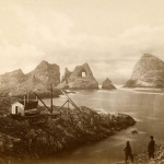 <p><b>Eadweard Muybridge</b>, <i>The Ramparts, Funnel Rock, Hole in the Wall, Pyramid, Sugar Loaf, Oil House, and Landing Cove on Fisherman’s Bay, South Farallon Island</i>, 1871.</p>