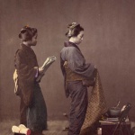 <p><b>Felice Beato</b>, <i>Putting on the Obi, or Girdle</i>, 1866-1867.</p>