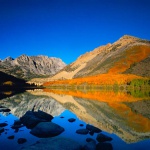 <p><b>Galen Rowell</b>, <i>Fall reflections in North Lake, Eastern Sierra</i>, California, 2001.</p>