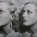<p><b>George Hurrell</b>, <i>Joan Crawford</i>, 1931. Unretouched version on left, hand retouched on film version to right.</p>
