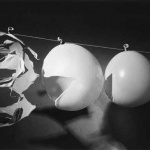 <p><strong>Harold Edgerton</strong>, <i>Bullet Through Three Balloons</i>, 1936, microflash.</p>