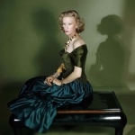 <p><b>Horst P. Horst</b>, <i>Millicent Rogers</i>, Charles James gown and gold necklace of her own design, Vogue, February 1, 1949.</p>