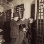 <p><b>Jacob Riis</b>, <i>Well-dressed man being thrown into jail</i>, circa 1895.</p>