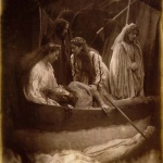 <p><b>Julia Margaret Cameron</b>, <i>King Arthur wounded lying in the barge</i>, 1875.</p>