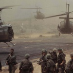 <p><b>Larry Burrows</b>, <i>Chinook helicopters taking off after deploying ground troops along area known as "Route 9" for an offensive patrol, Operation Pegasus, Vietnam</i>, 1968.</p>