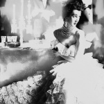 <p><b>Lillian Bassman</b>, <i>In This Year of Lace, Dovima, Dress by Jane Derby, The Plaza Hotel, New York, Harper's Bazaar</i>, October 1951</p>