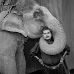 <p><b>Mary Ellen Mark</b>, <i>Ram Prakash Singh with His Elephant Shyama. Great Golden Circus, Ahmedabad, 1990.</i></p>