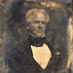 <p><b>Mathew Brady</b>, <i>Horace Mann, head-and-shoulders portrait, three-quarters to right</i>, between 1844 and 1859, half plate daguerreotype, gold toned</p>