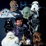 <p><b>Neil Leifer</b>, <i>Portrait of movie writer and director George Lucas with Star Wars props at his Industrial Light and Magic studios. San Rafael, California 5/1980.</i></p>