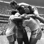 <p><b>Neil Leifer</b>, <i>Pele celebrates with his Brazilian teammates after scoring a goal versus Italy during the 1970 FIFA World Cup Final at the Estadio Azteca. Mexico City, Mexico 6/21/1970.</i></p>