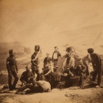 <p><b>Roger Fenton</b>, <i>Cooking house, 8th Hussars</i>, 1855. On the left is the side of Fenton's photographic van.</p>