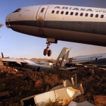 <p><b>Simon Norfolk</b>, <i>Wrecked Ariana Afghan Airlines jets at the Kabul Airport pushed into a mined area at the edge of the apron.</i> 2010-11.</p>
