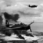 <p><b>W. Eugene Smith</b>, <i>World War II. The Pacific Campaign. Marshall Islands. 22 February 1944. Tinian Island (occupied by the Japanese). US Navy Avenger fighter bombers.</p>