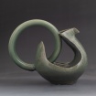 Celadon pitcher with large ring handle by Layne Fitzgerald